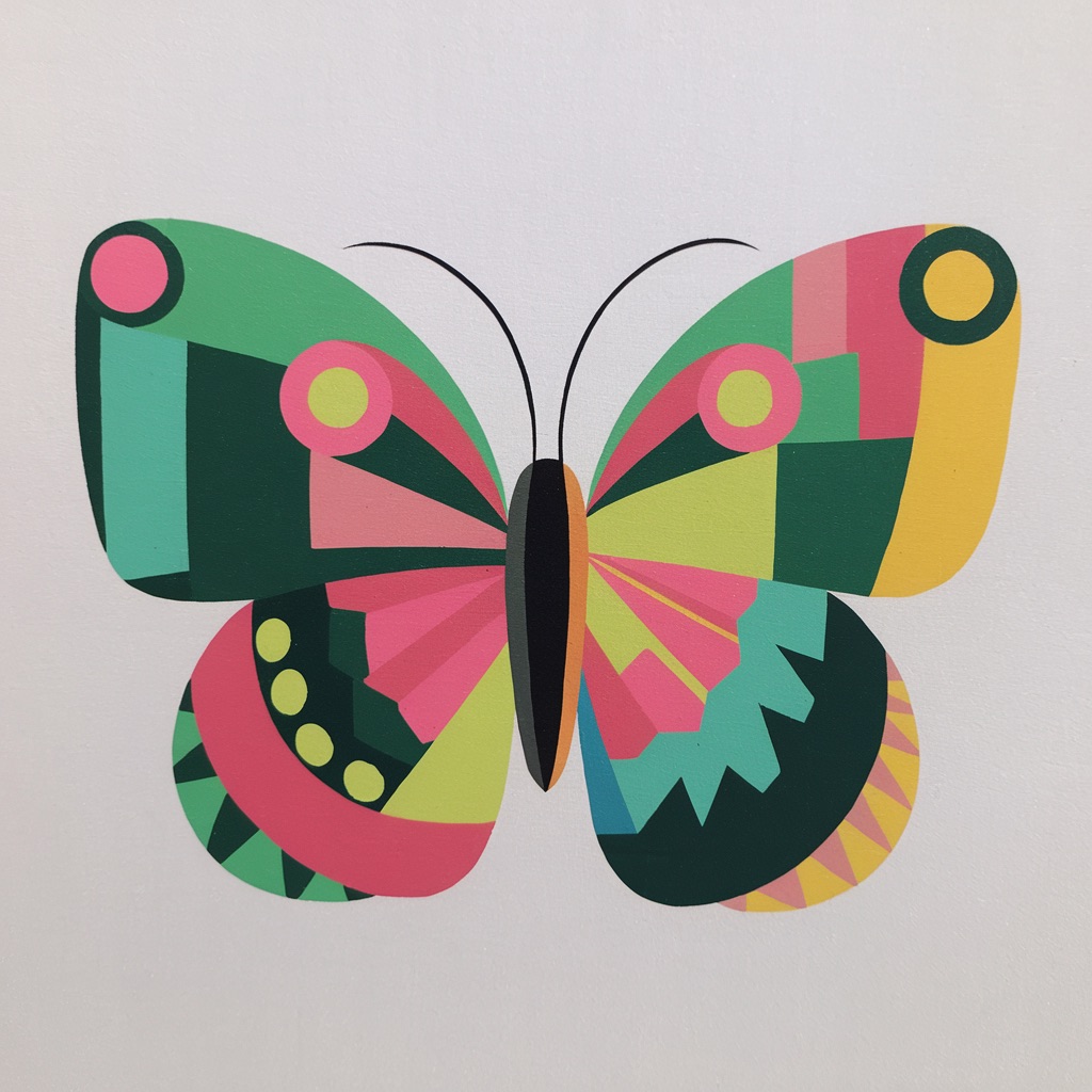 Geometric butterfly wings with vibrant blocks of color
